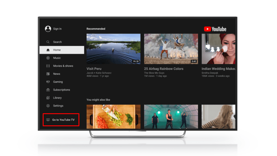 A screenshot of a new YouTube feature that allows access to YouTube TV