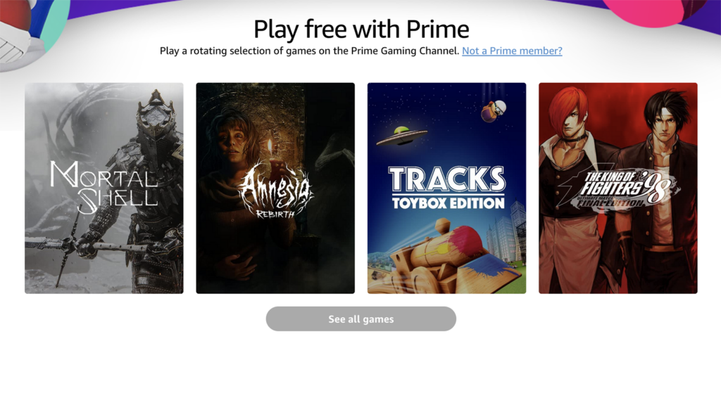 Screenshot of the free Luna games available with a Prime membership